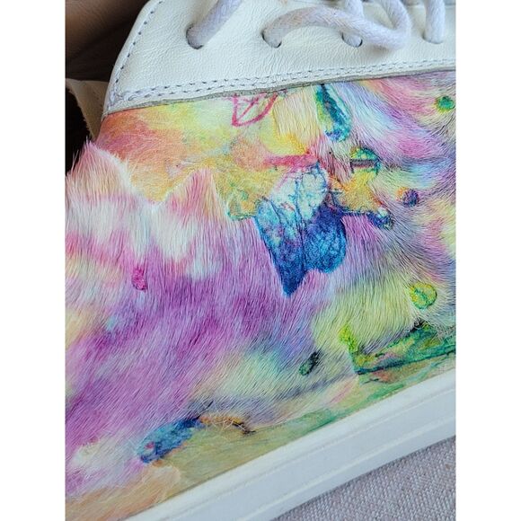 Linea Paolo Calf Hair / Leather Sneakers White / Tie Dye Multi Size 12 Women's - Picture 9 of 12